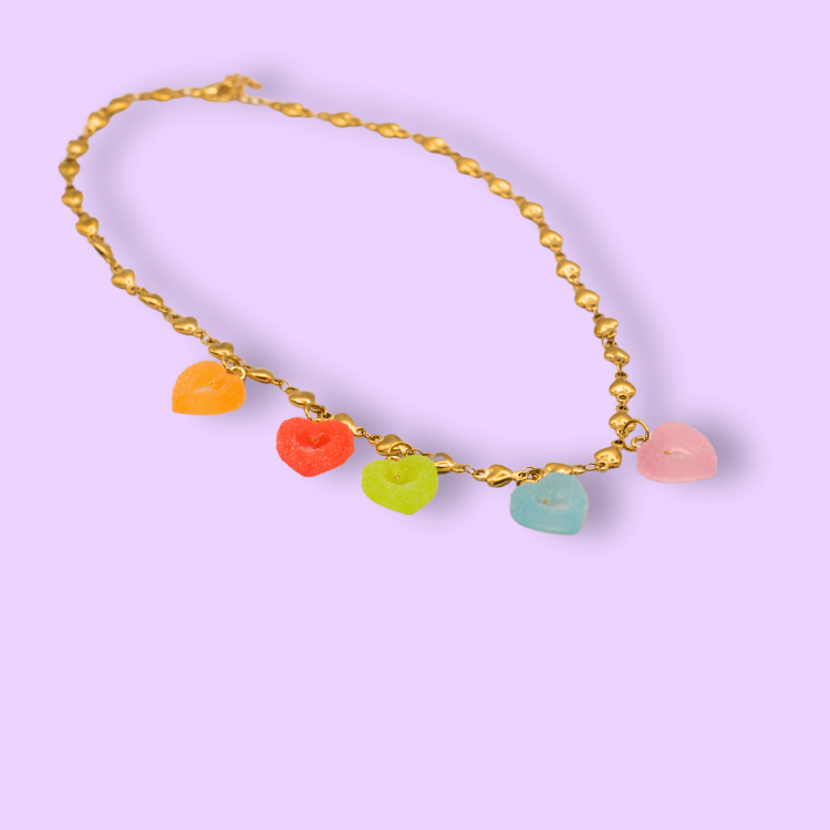 Pastel Heart Dangle Chain Necklace
