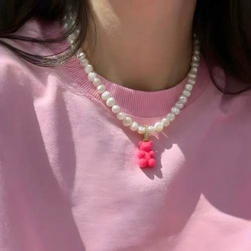 Pink Gummy Bear Pearl Necklace