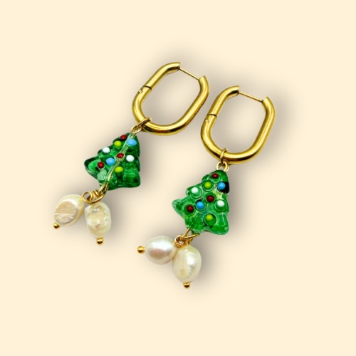 Christmas Tree Hoop Earrings