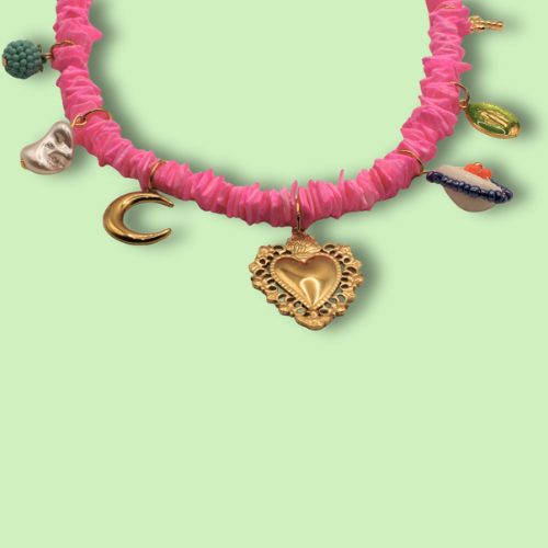Golden Heart Shell Necklace Pink