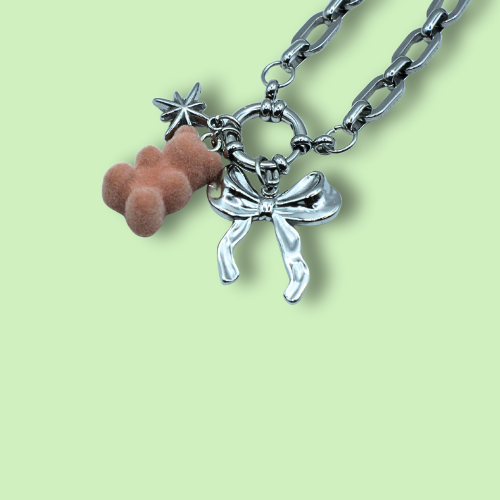 Silver Gummy Bear Bow Necklace