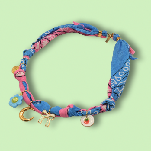 Bandana Charm Necklace Blue-Pink