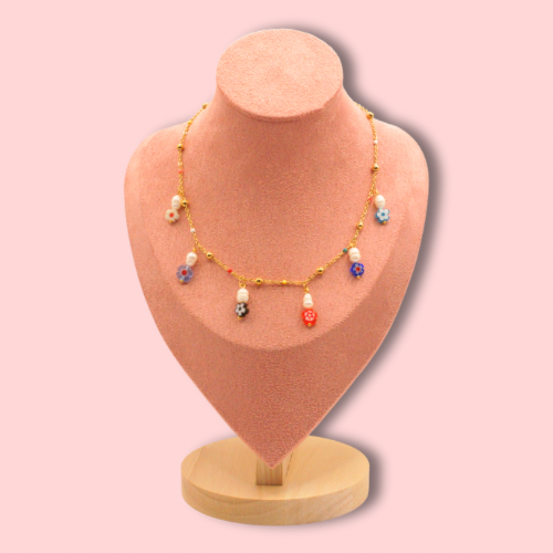Beaded Flower Charm Necklace