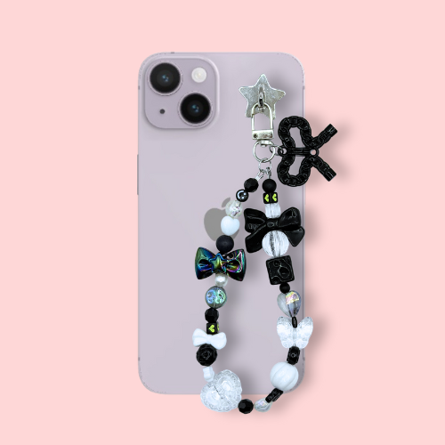 Black & White Bow Pretzel Phone Bracelet