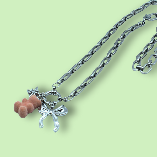 Silver Gummy Bear Bow Necklace