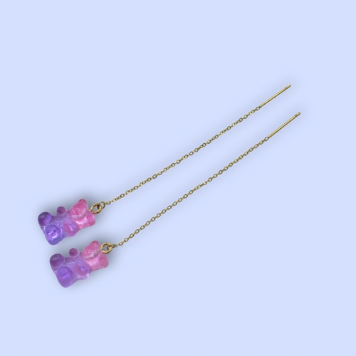 Pink-Purple Bear Chain Earrings