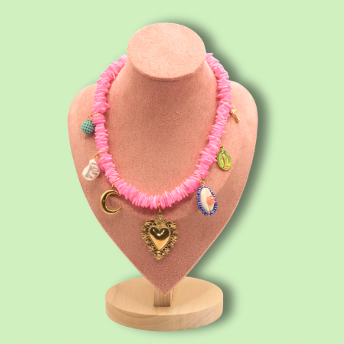 Golden Heart Shell Necklace Pink