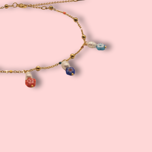 Beaded Flower Charm Necklace