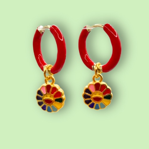 Rainbow Flower Hoop Earrings