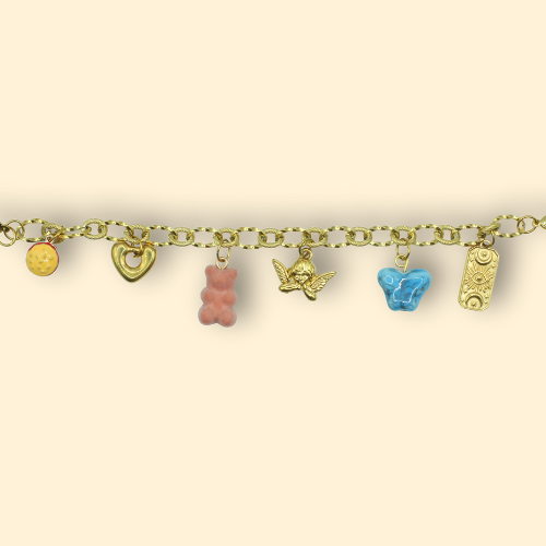 Gold Charms Gummy & Burger Charm Bracelet