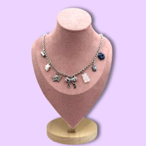 Silver Bow Angel Charm Necklace