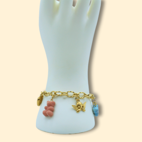Gold Charms Gummy & Burger Charm Bracelet