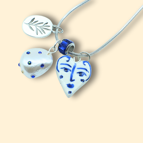 Blue Face Heart Necklace