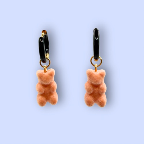 Pink Velvet Bear Hoop Earrings