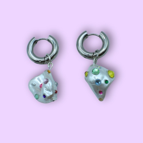 Silver Pearl Crystal Hoop Earrings