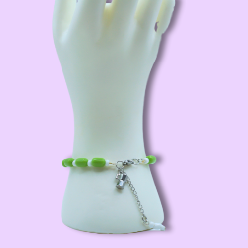 Green Beads Coffee Charm Bracelet