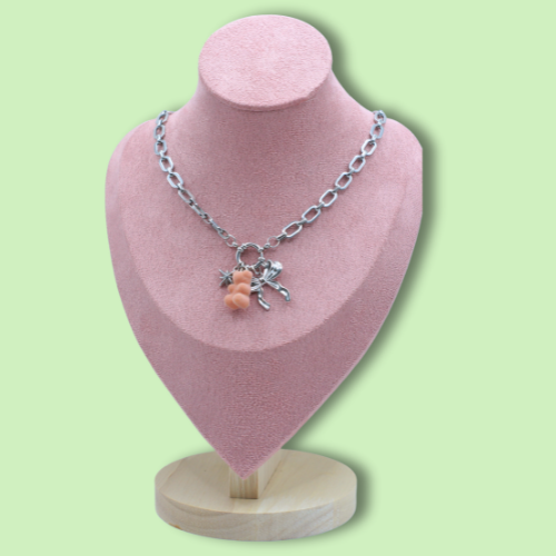Silver Gummy Bear Bow Necklace