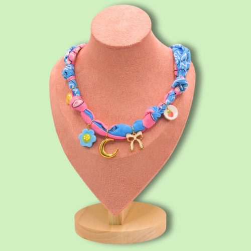 Bandana Charm Necklace Blue-Pink