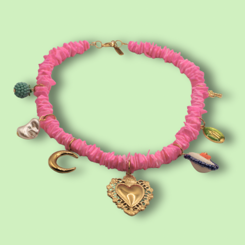 Golden Heart Shell Necklace Pink
