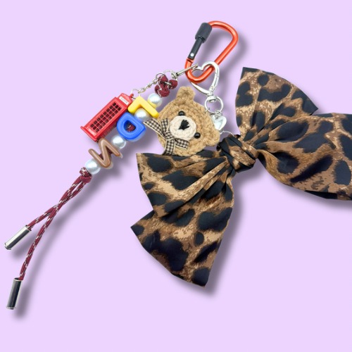 Leopard Bow Teddy Love Bag Charm