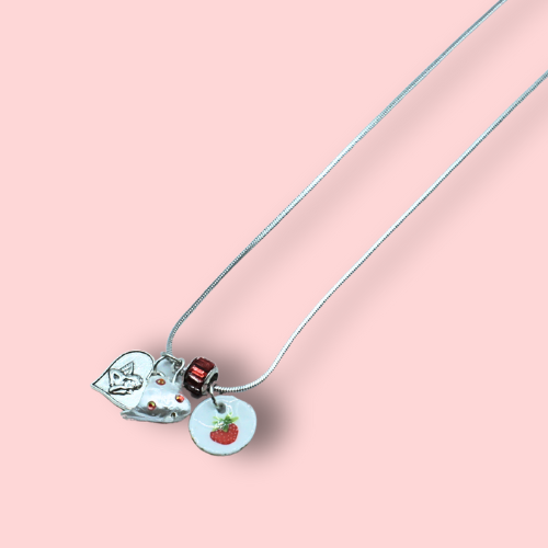 Strawberry Plate & Cat Heart Necklace