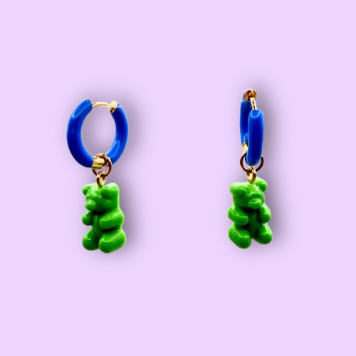Green Bear Hoop Earrings