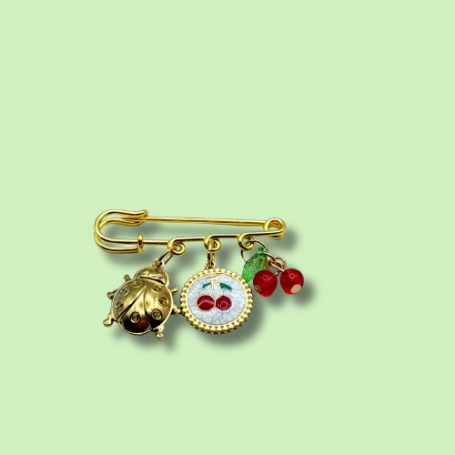 Cherry Ladybug Charm Safety Pin