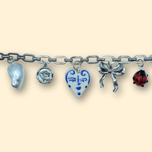 Silver and Ceramic Charms Bracelet
