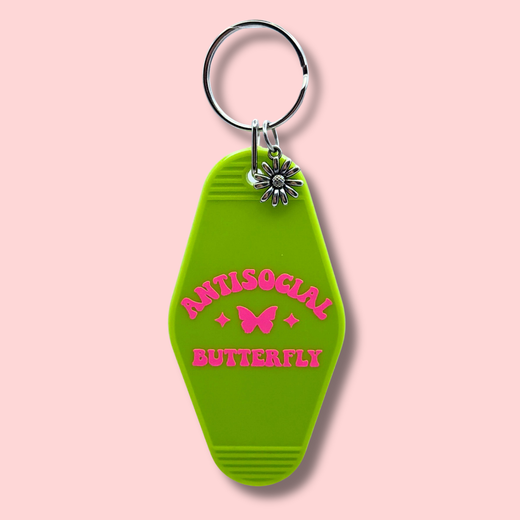 Antisocial Butterfly Motel Keychain Green