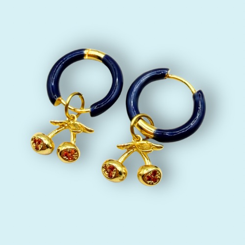 Golden Cherry Hoop Earrings