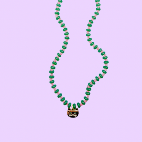 Green Cat Beaded Necklace