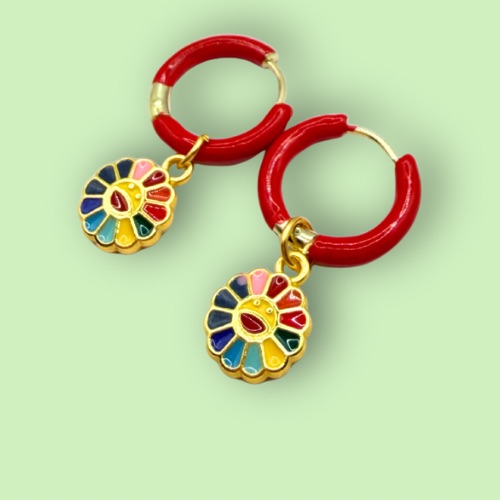 Rainbow Flower Hoop Earrings