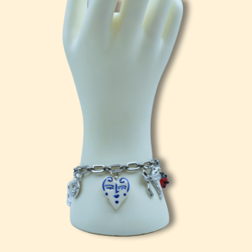 Silver and Ceramic Charms Bracelet