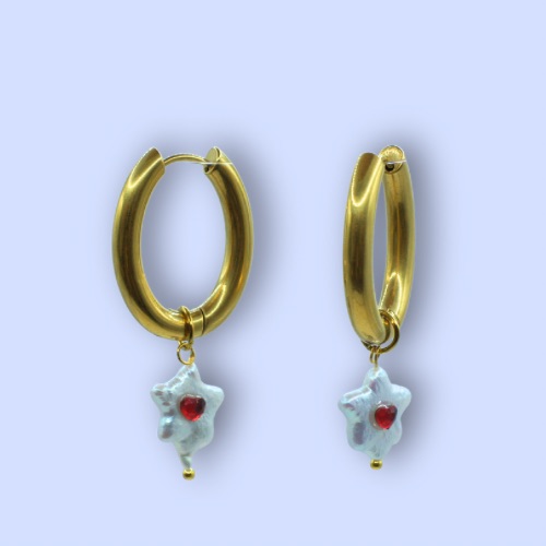 White Star Heart Hoop Earrings