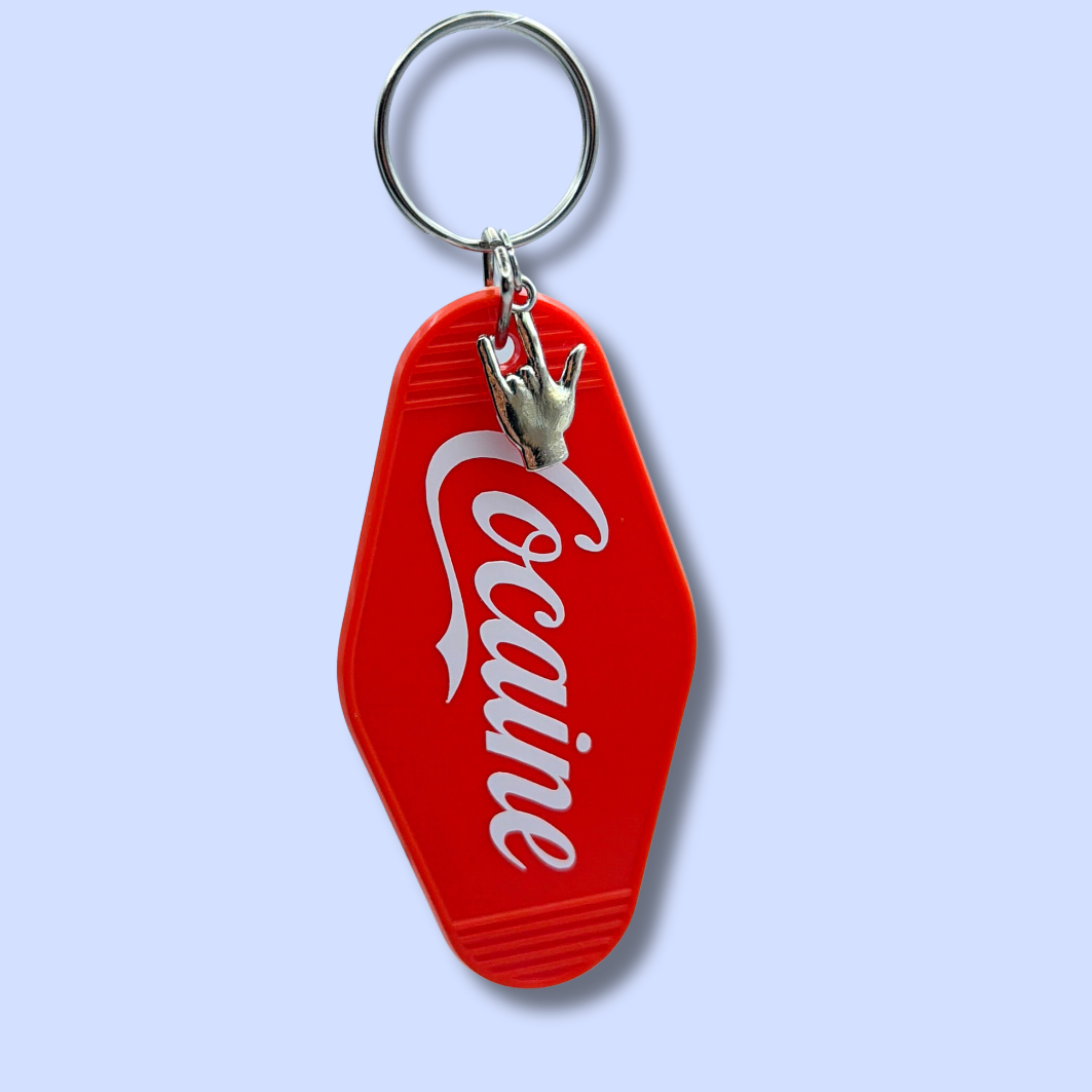 Cocaine Script Motel Keychain Red