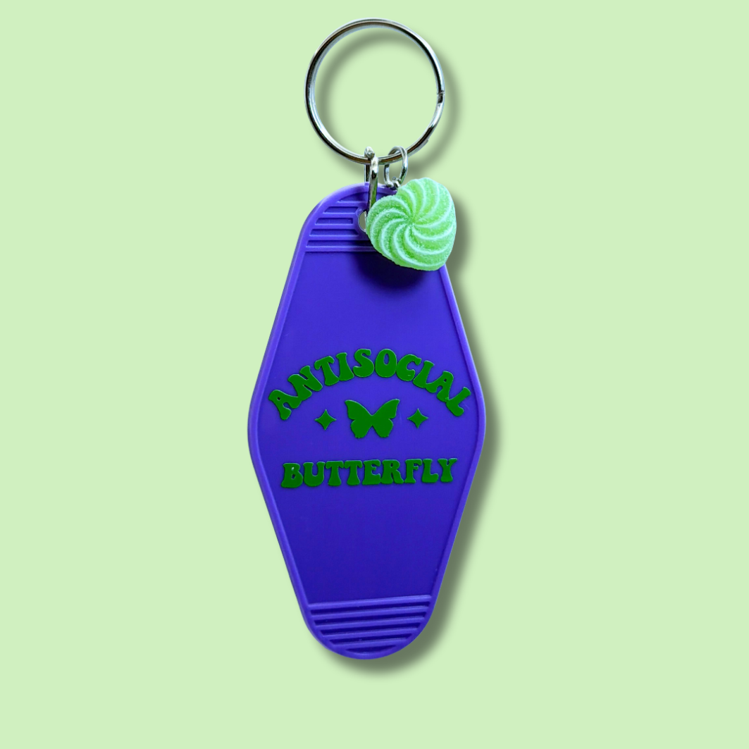 Antisocial Butterfly Motel Keychain Purple