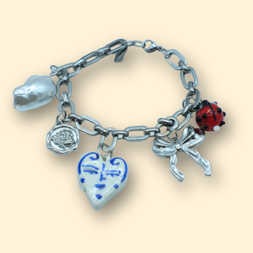 Silver and Ceramic Charms Bracelet