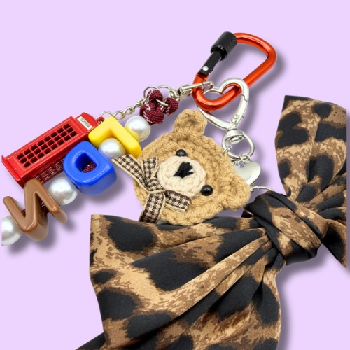 Leopard Bow Teddy Love Bag Charm