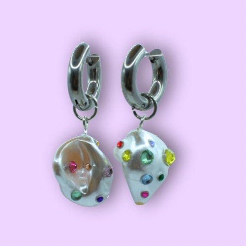 Silver Pearl Crystal Hoop Earrings