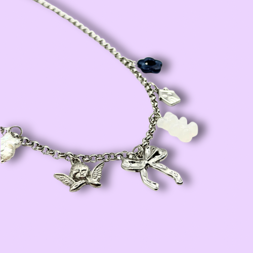 Silver Bow Angel Charm Necklace