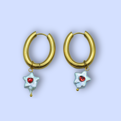 White Star Heart Hoop Earrings