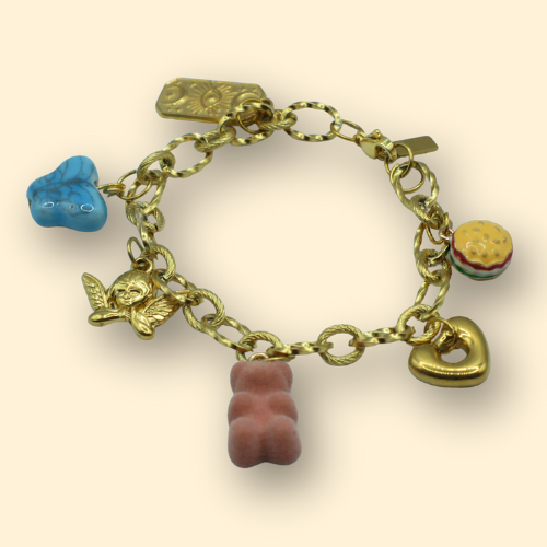 Gold Charms Gummy & Burger Charm Bracelet