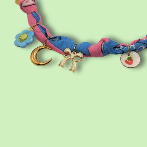 Bandana Charm Necklace Blue-Pink