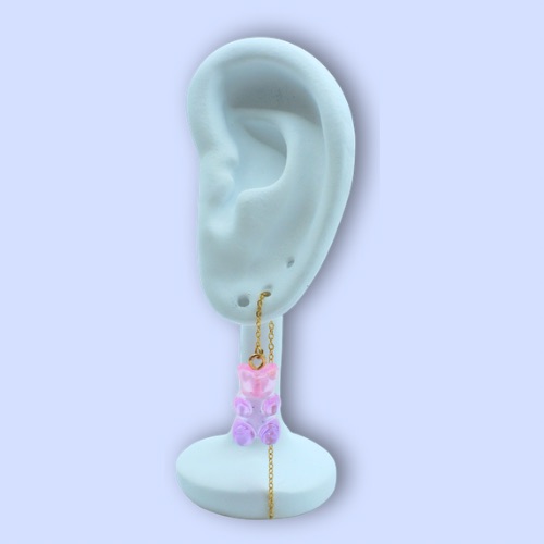 Pink-Purple Bear Chain Earrings