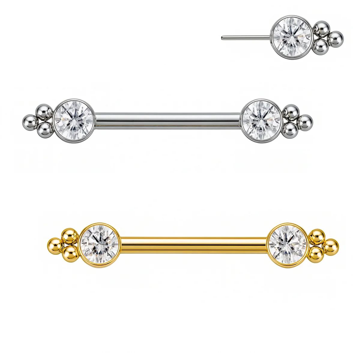 Piercing industrial com detalhes brilhantes