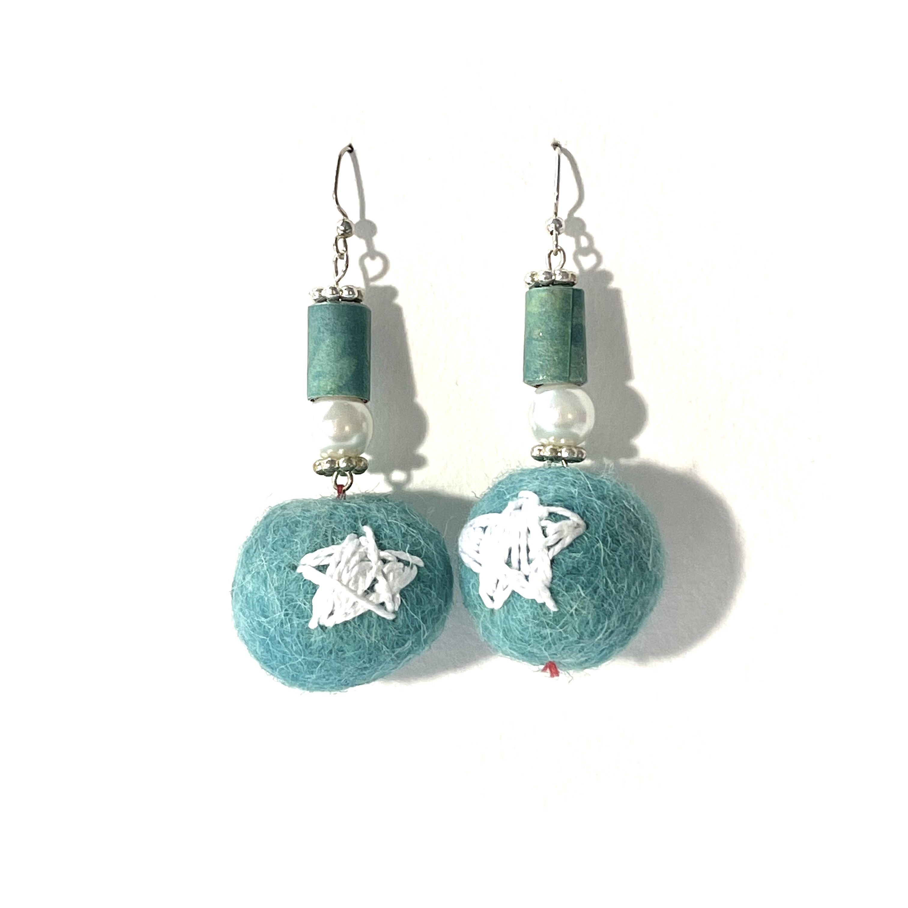 Handcrafted Star Felt Ball Earrings