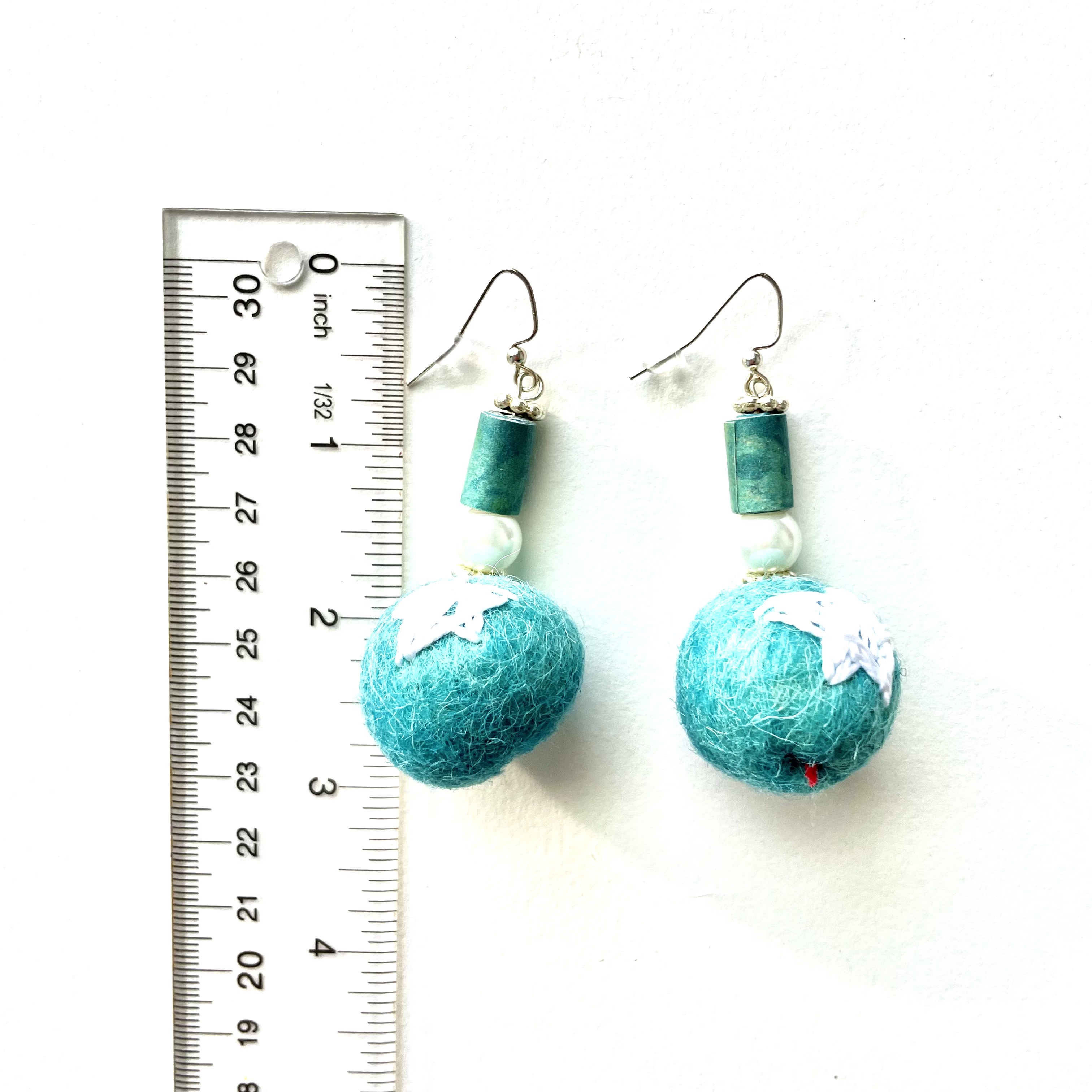 Handcrafted Star Felt Ball Earrings