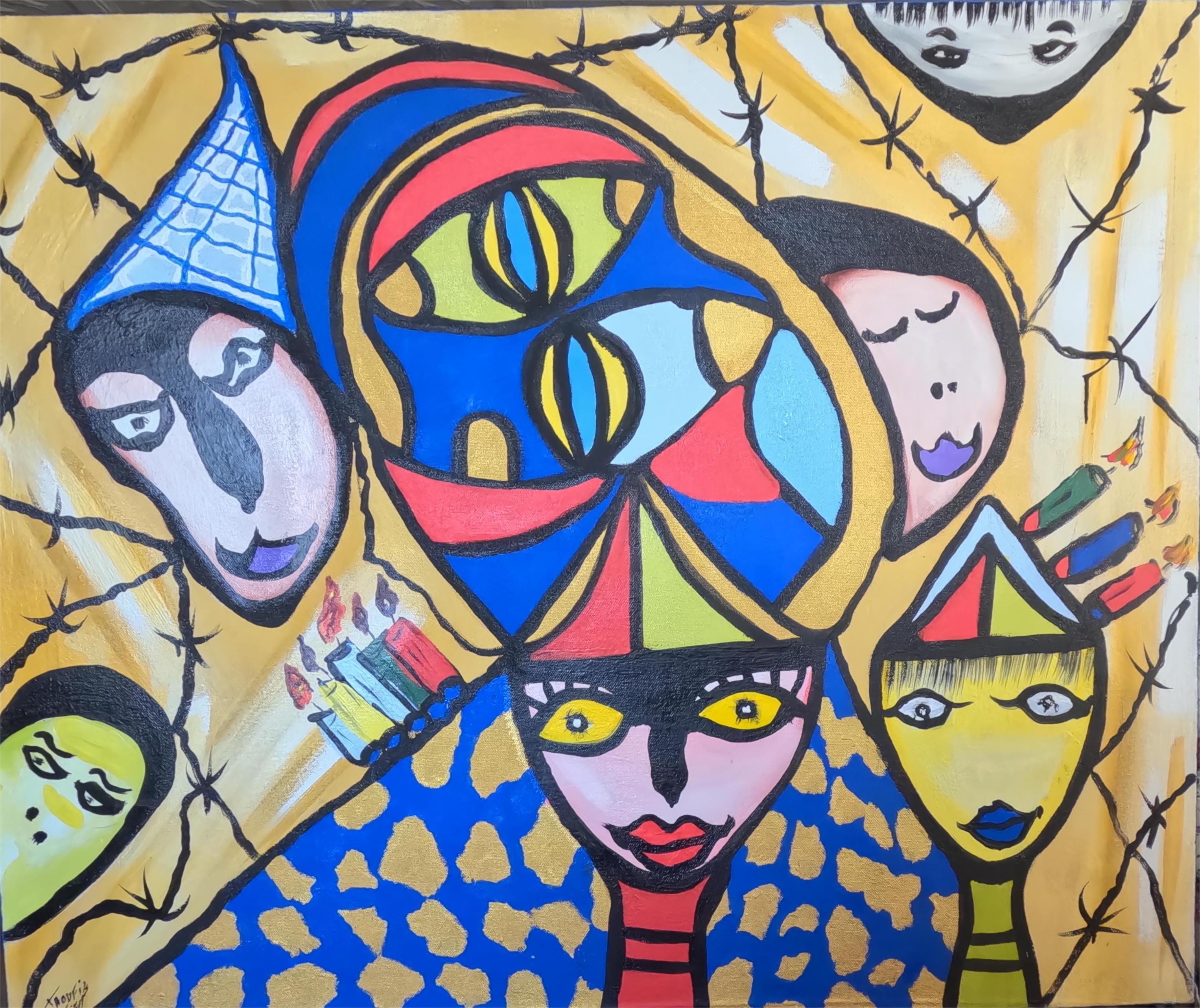 Tableau abstrait coloré 90x110cm