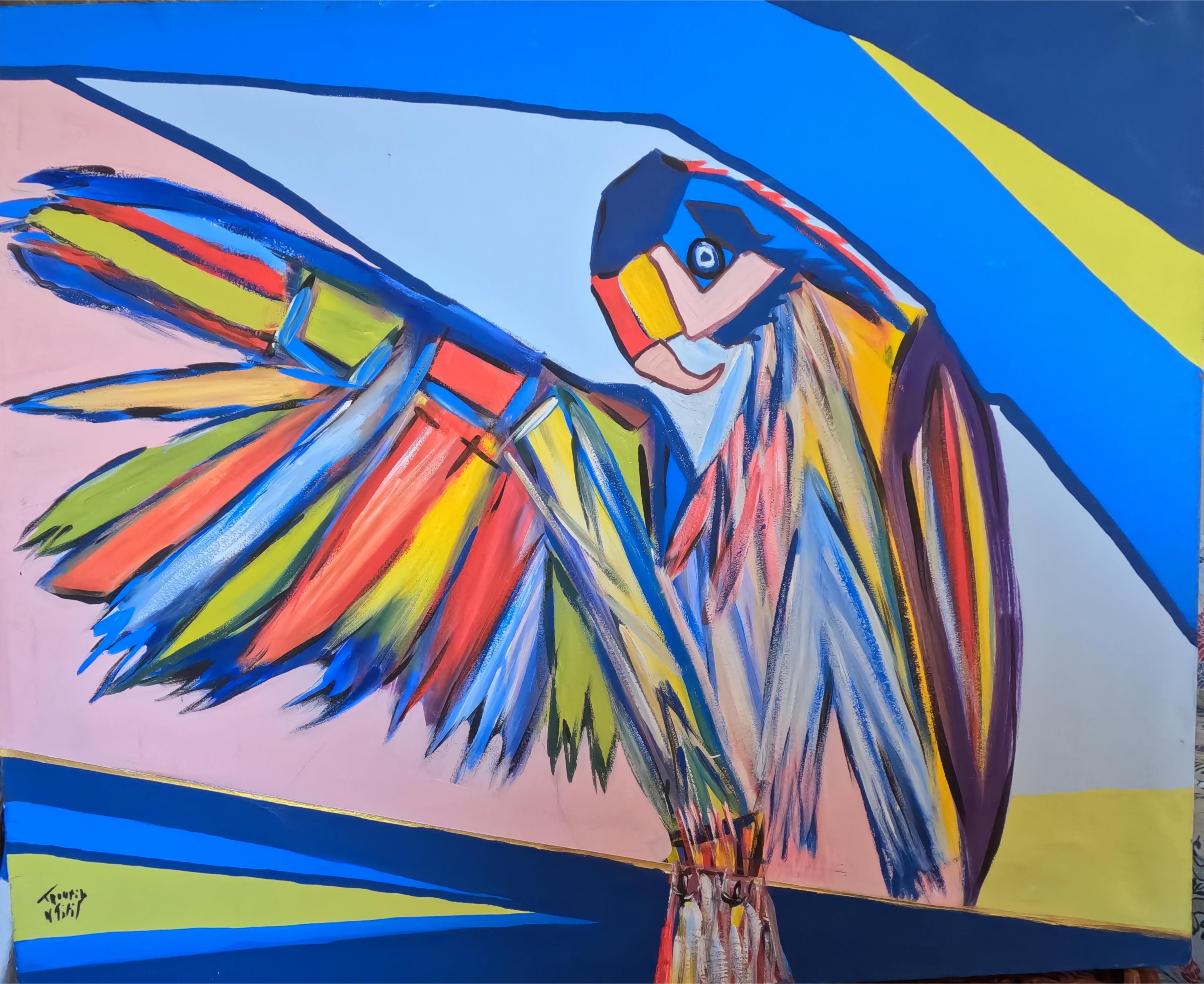 Peinture d'oiseau coloré 90x110cm