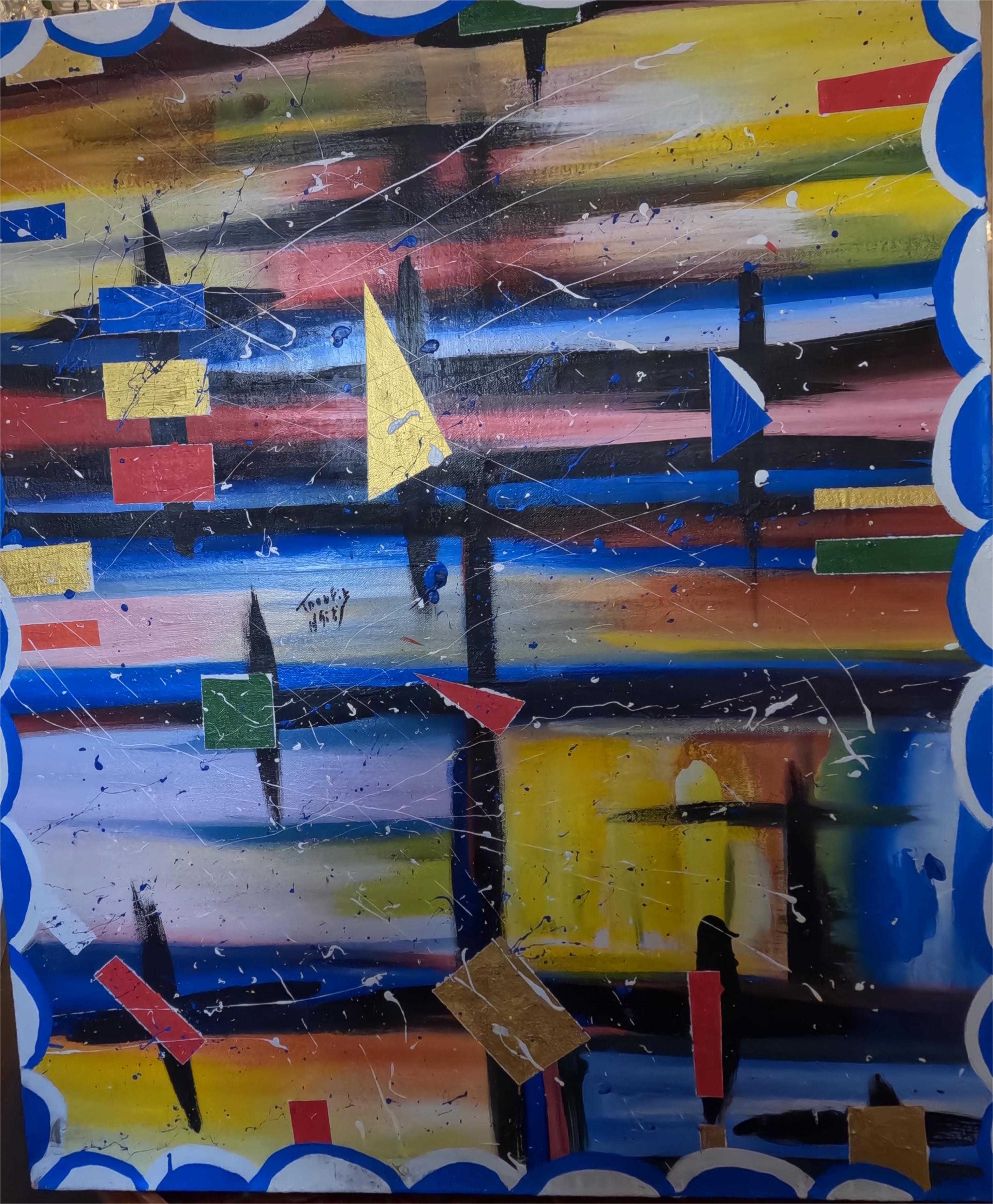 Tableau abstrait coloré 90x110cm